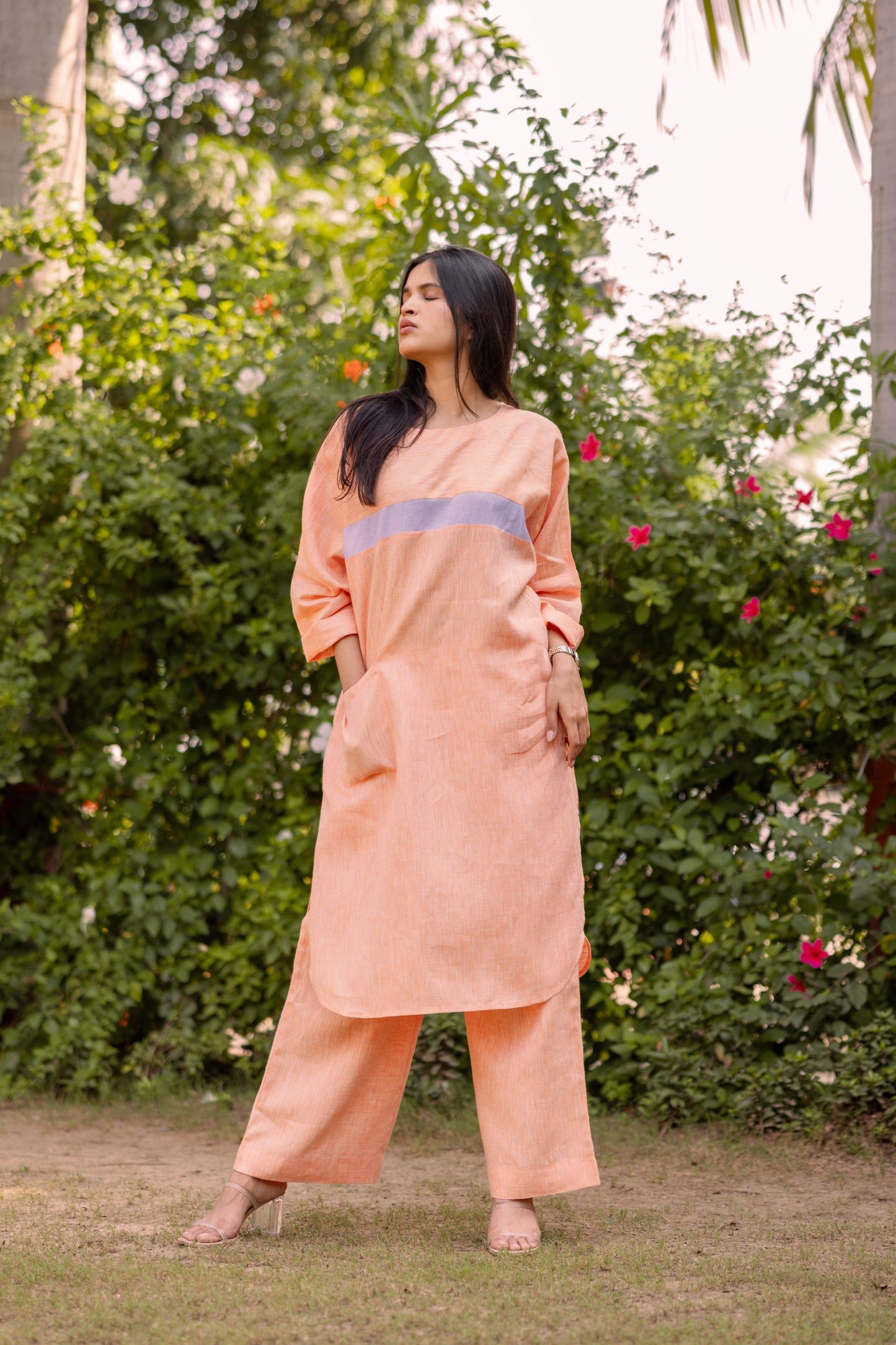Chic Comfort: Linen Tunic Set with Front Pocket