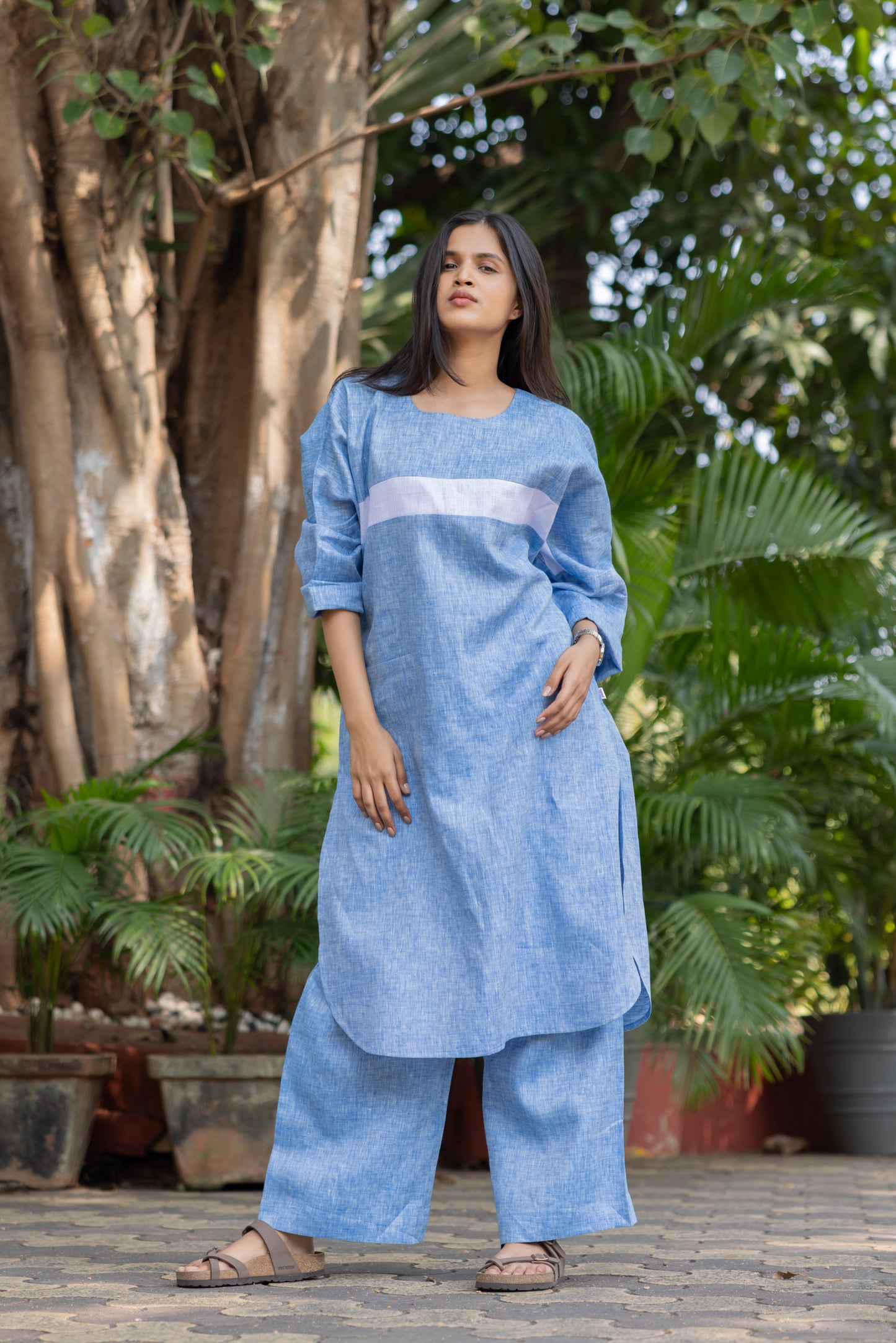Chic Comfort: Linen Tunic Set with Front Pocket