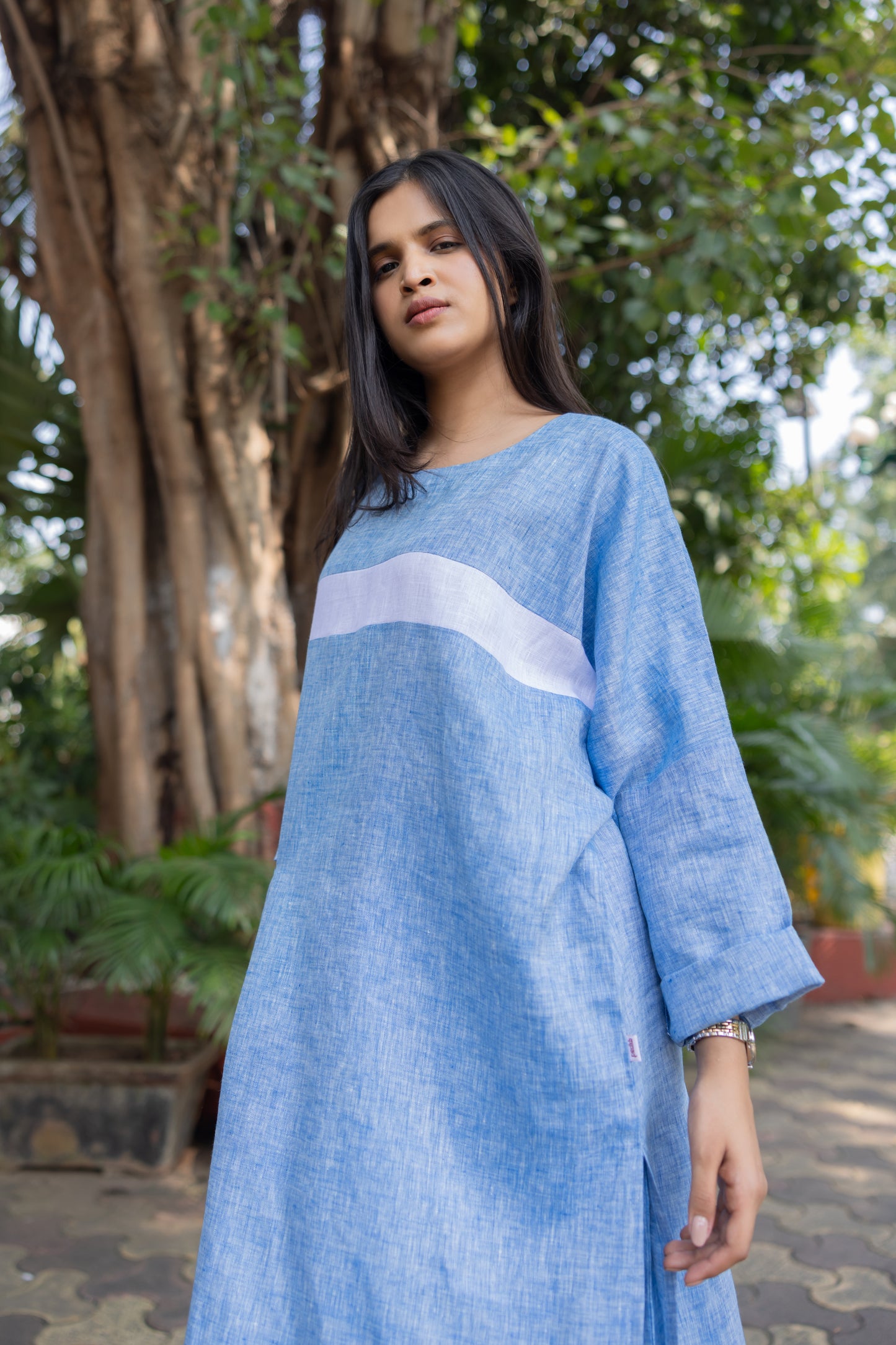Chic Comfort: Linen Tunic Set with Front Pocket