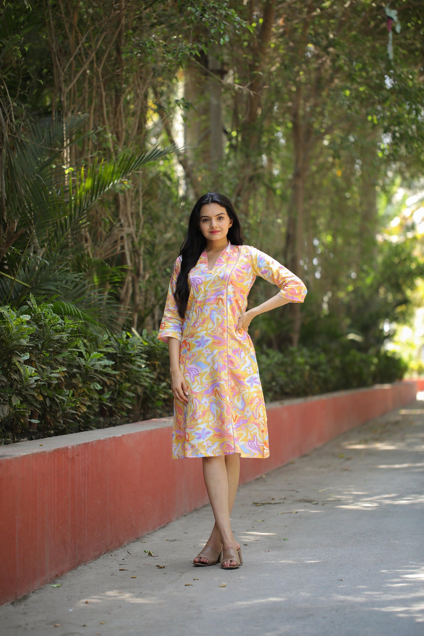 Floral Knee-Length Dress - Kaapad