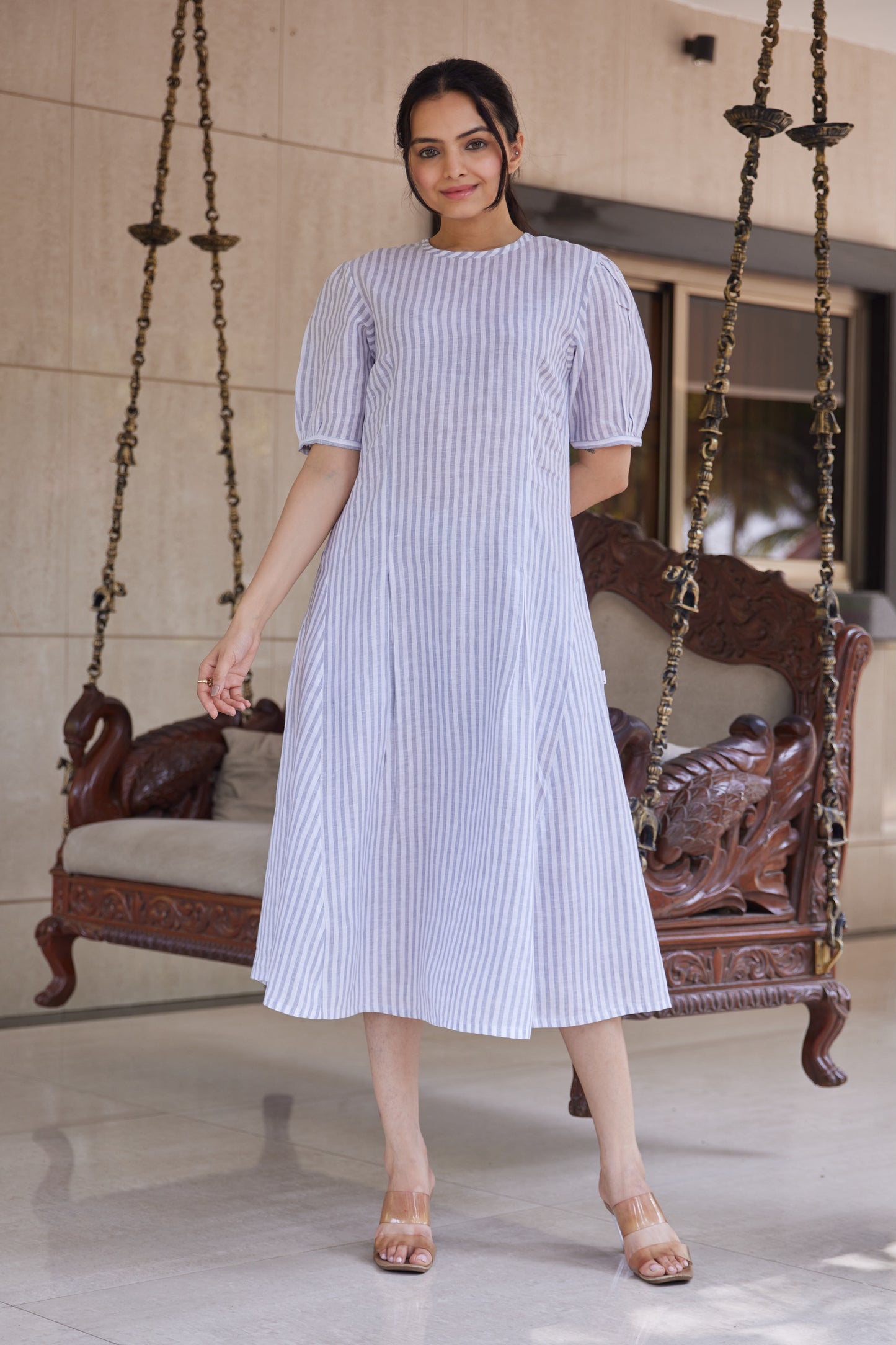 Misty Stripe Linen Dress
