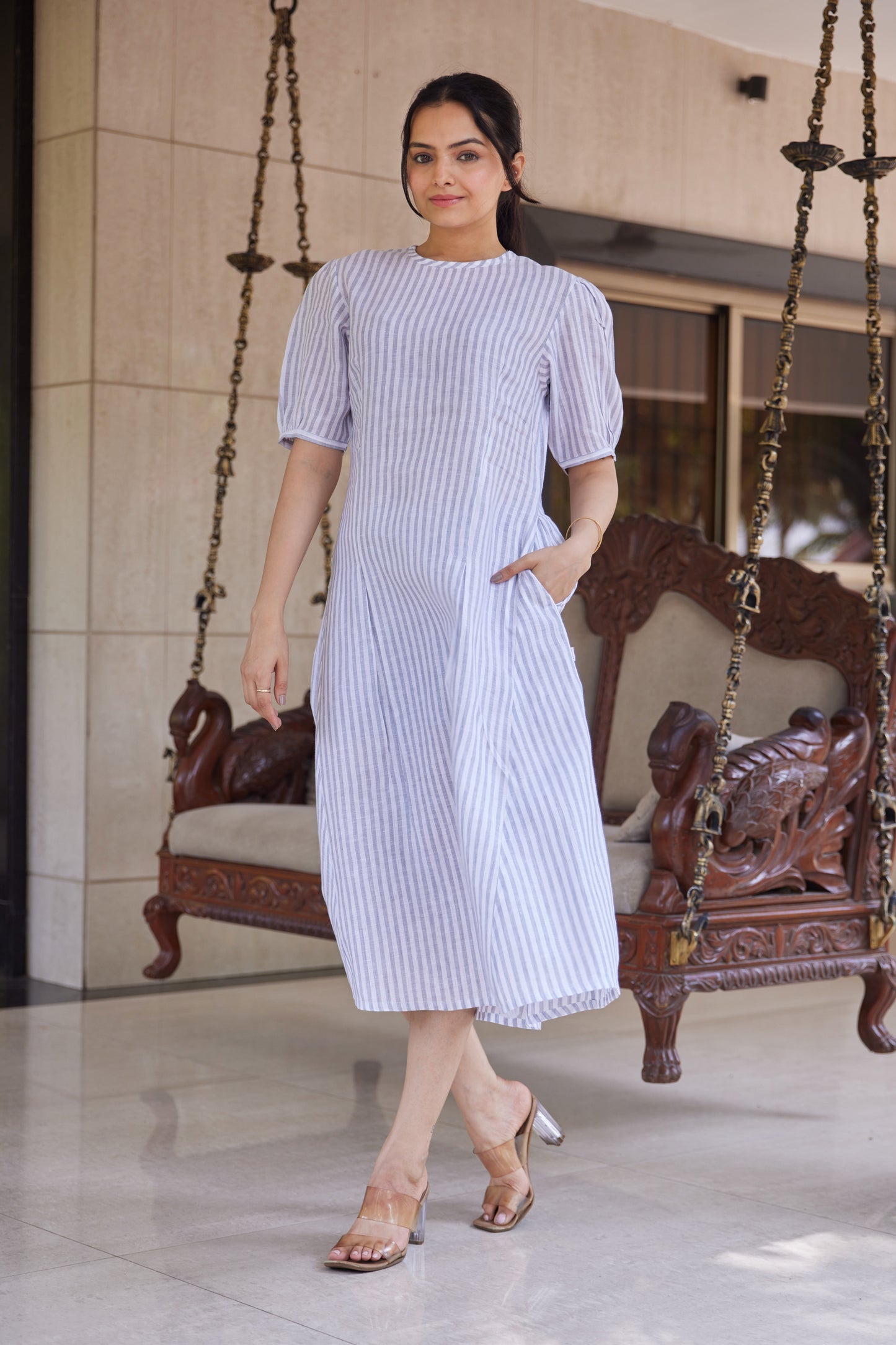 Misty Stripe Linen Dress