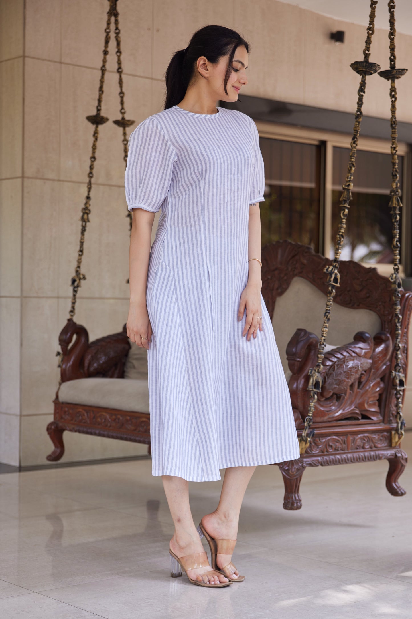 Misty Stripe Linen Dress