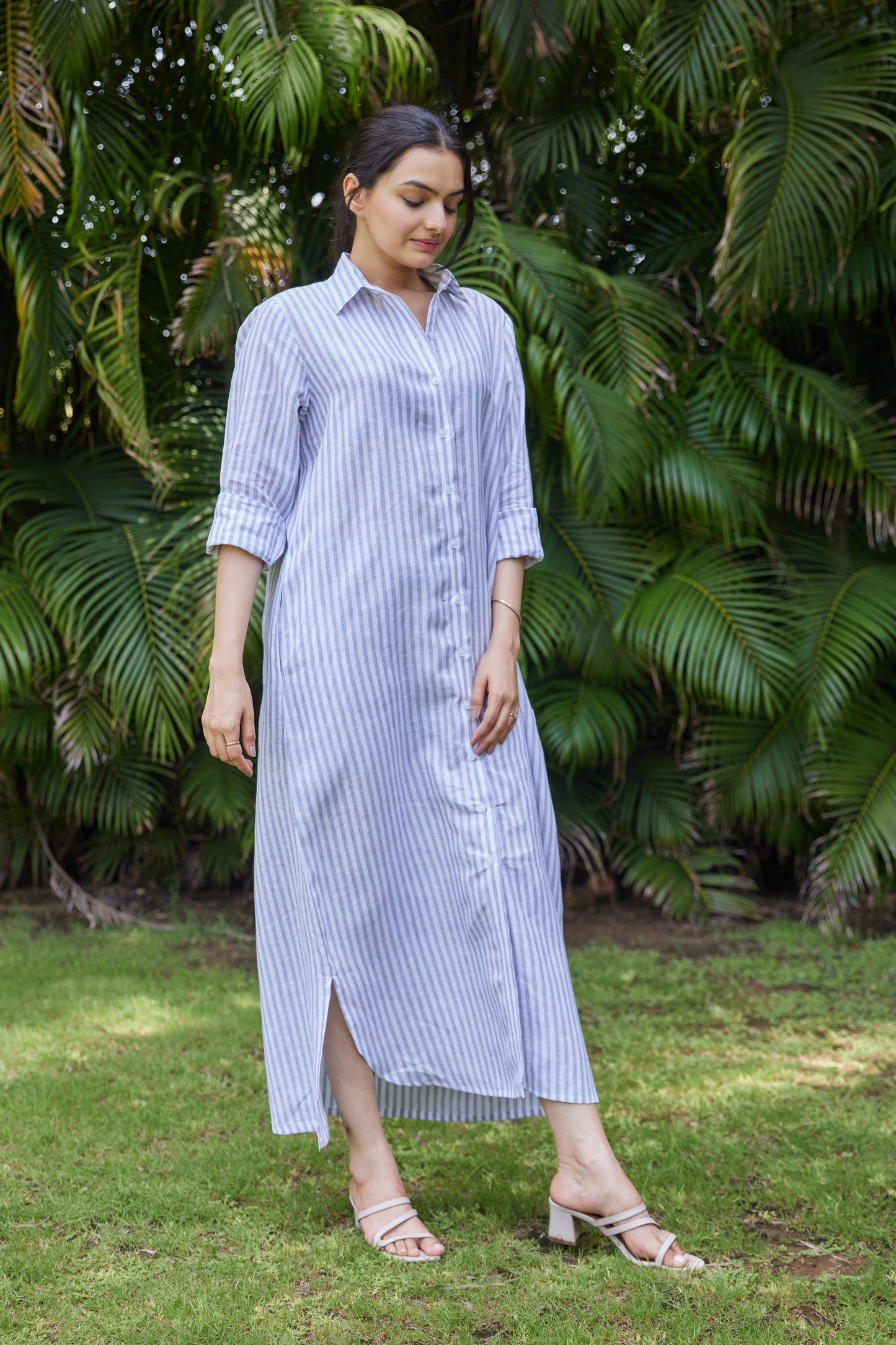 Moonstripe Linen Shirt Dress