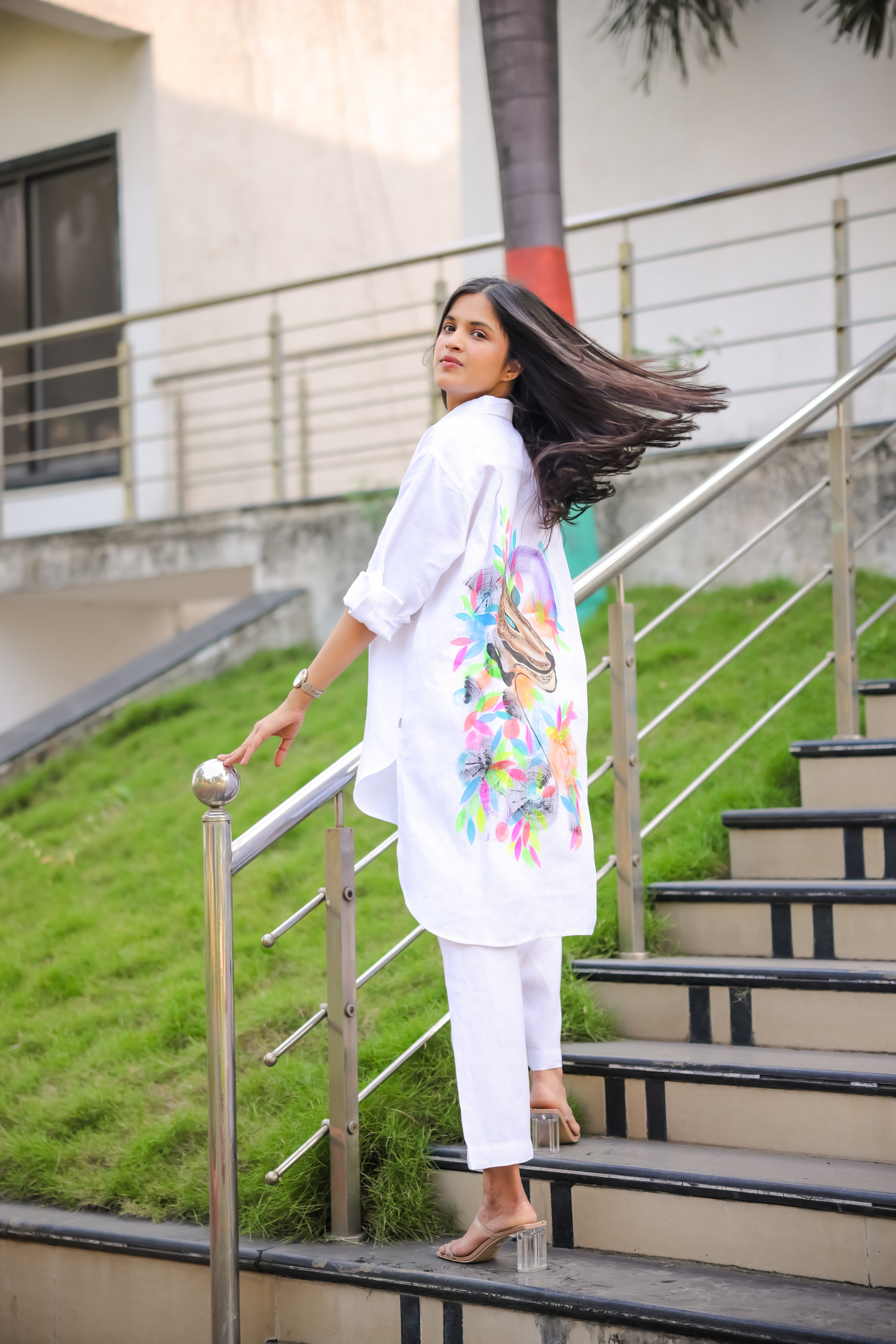 Hand-Painted White shirt with Vibrant Tiger Design
