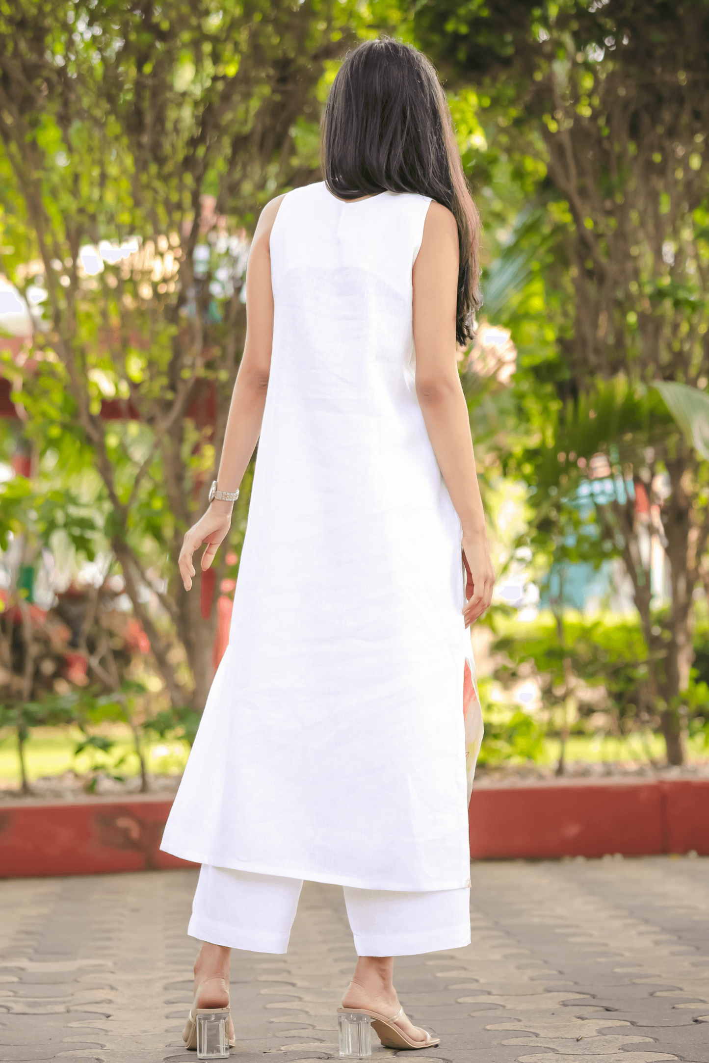 Hand-Painted White Kurta with Colorful Patterns - Kaapad