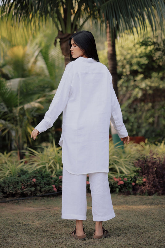 Elegant Double Pleat white Linen Shirt