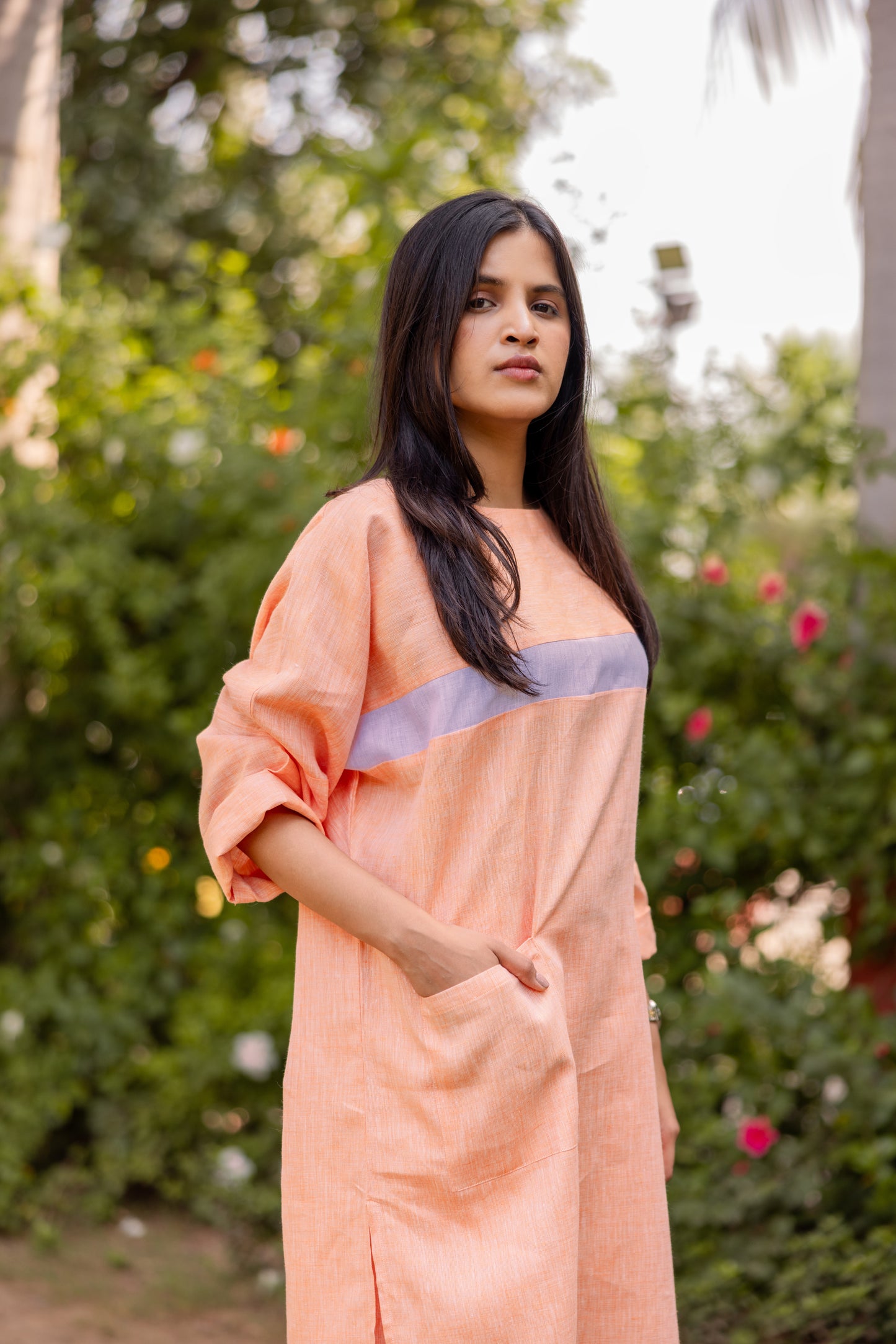 Chic Comfort:  Linen Tunic Set with Front Pocket
