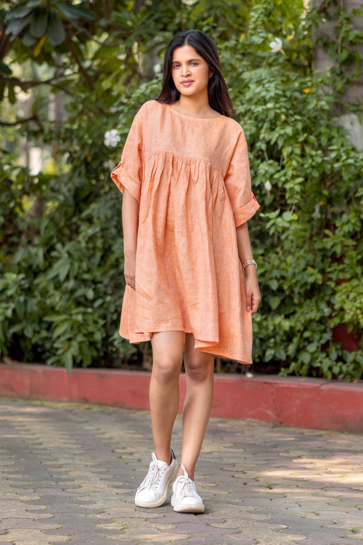 Chic Comfort: Linen Drop-Sleeve Dress