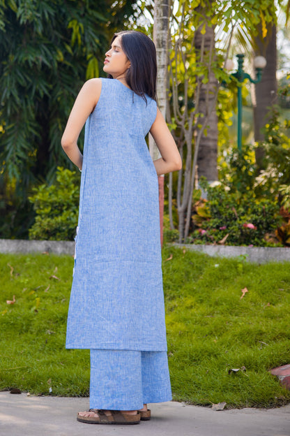 Pure linen Elegant Tunic Top with floral patch and Pant