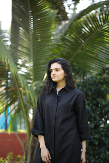 pure linen long shirt dress - Kaapad