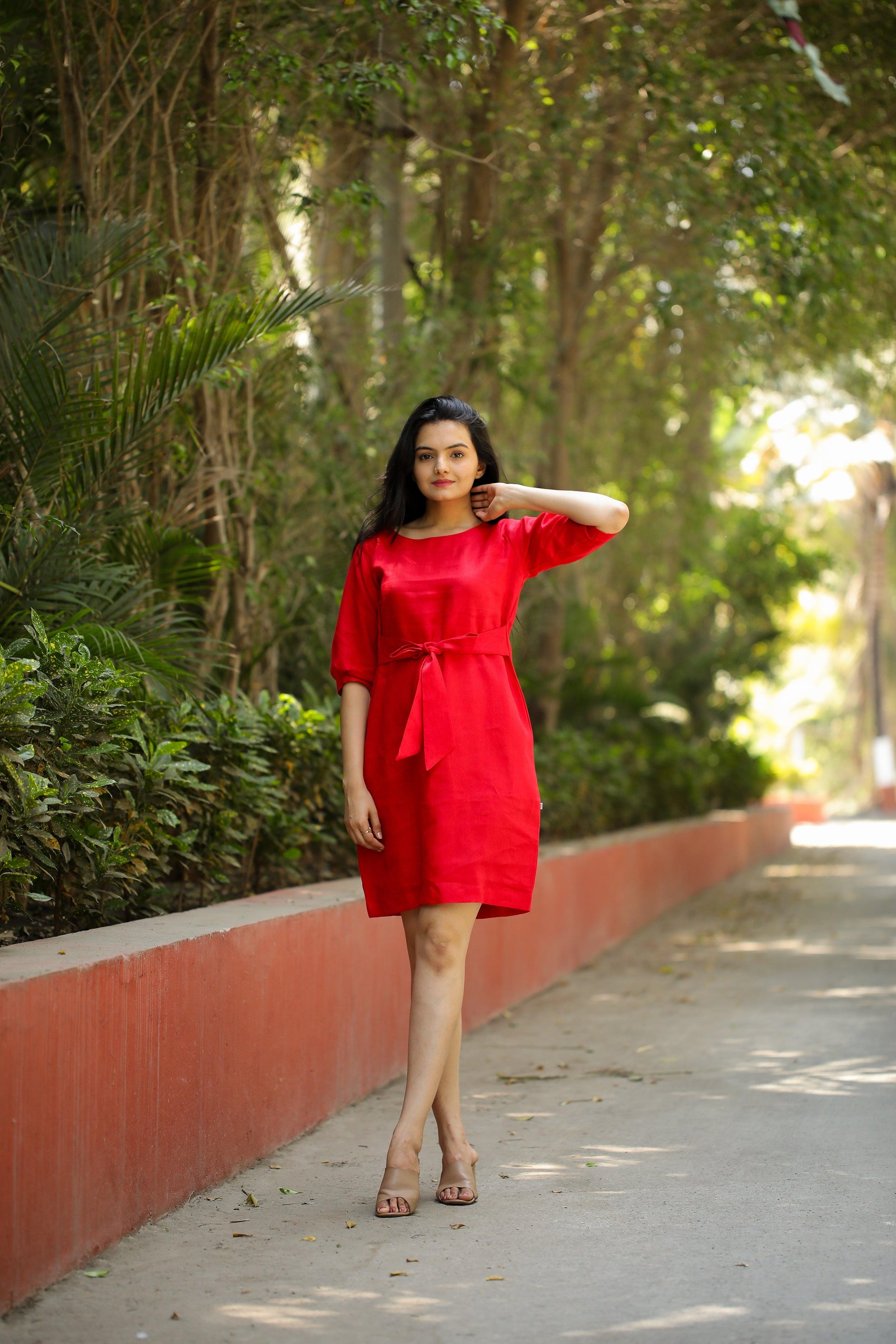 Radiant Red Tie-Waist Dress - Kaapad
