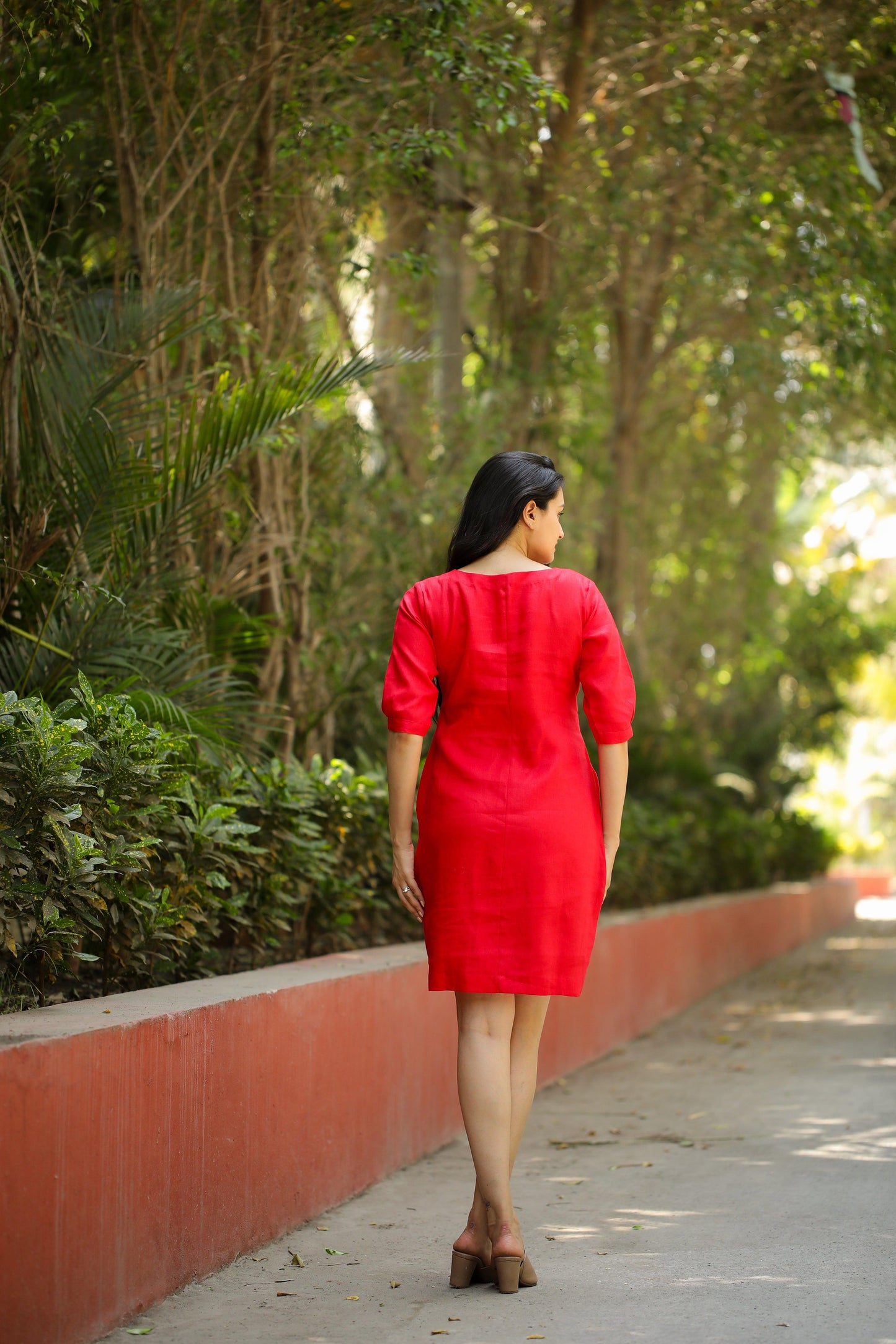 Radiant Red Tie-Waist Dress - Kaapad