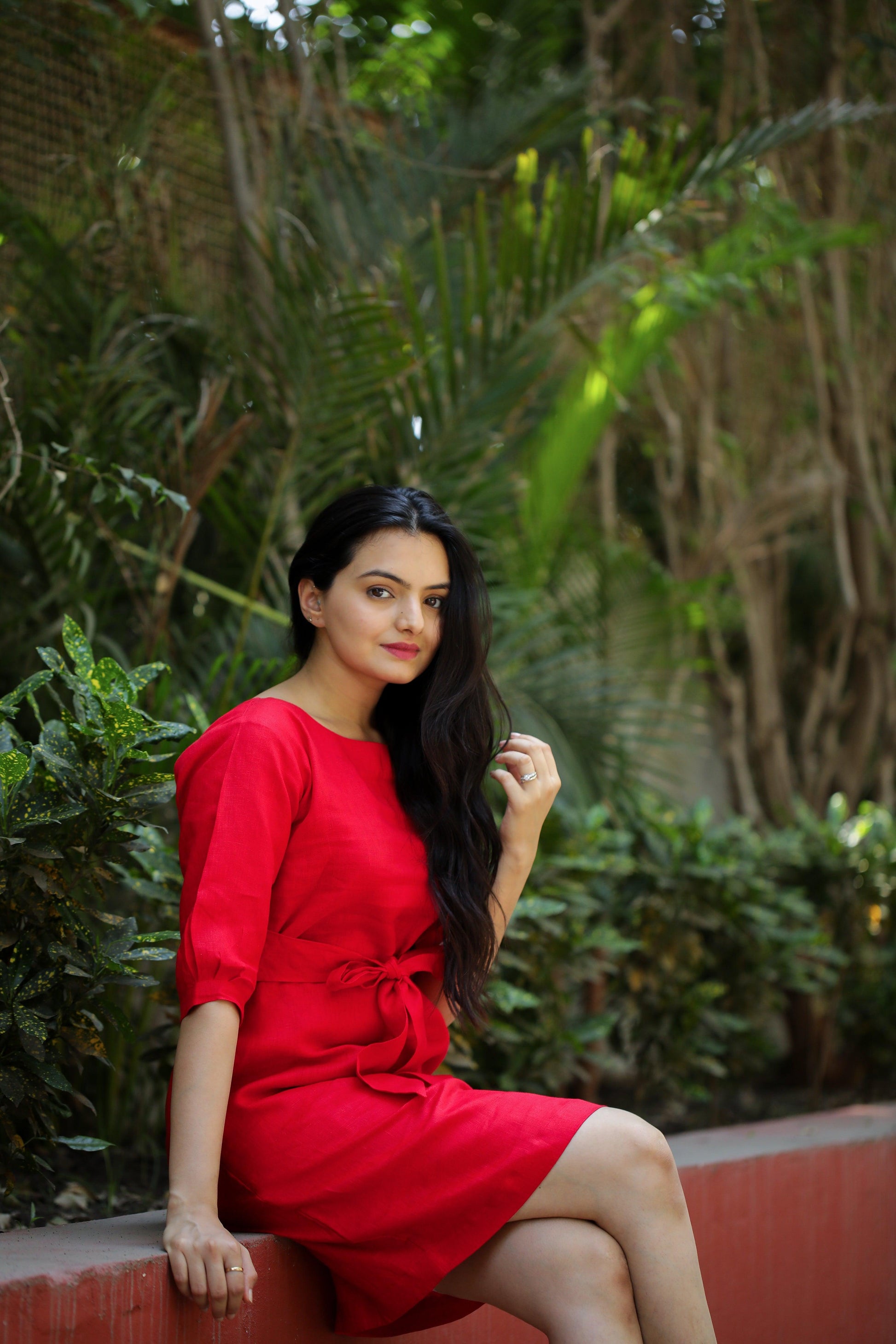 Radiant Red Tie-Waist Dress - Kaapad