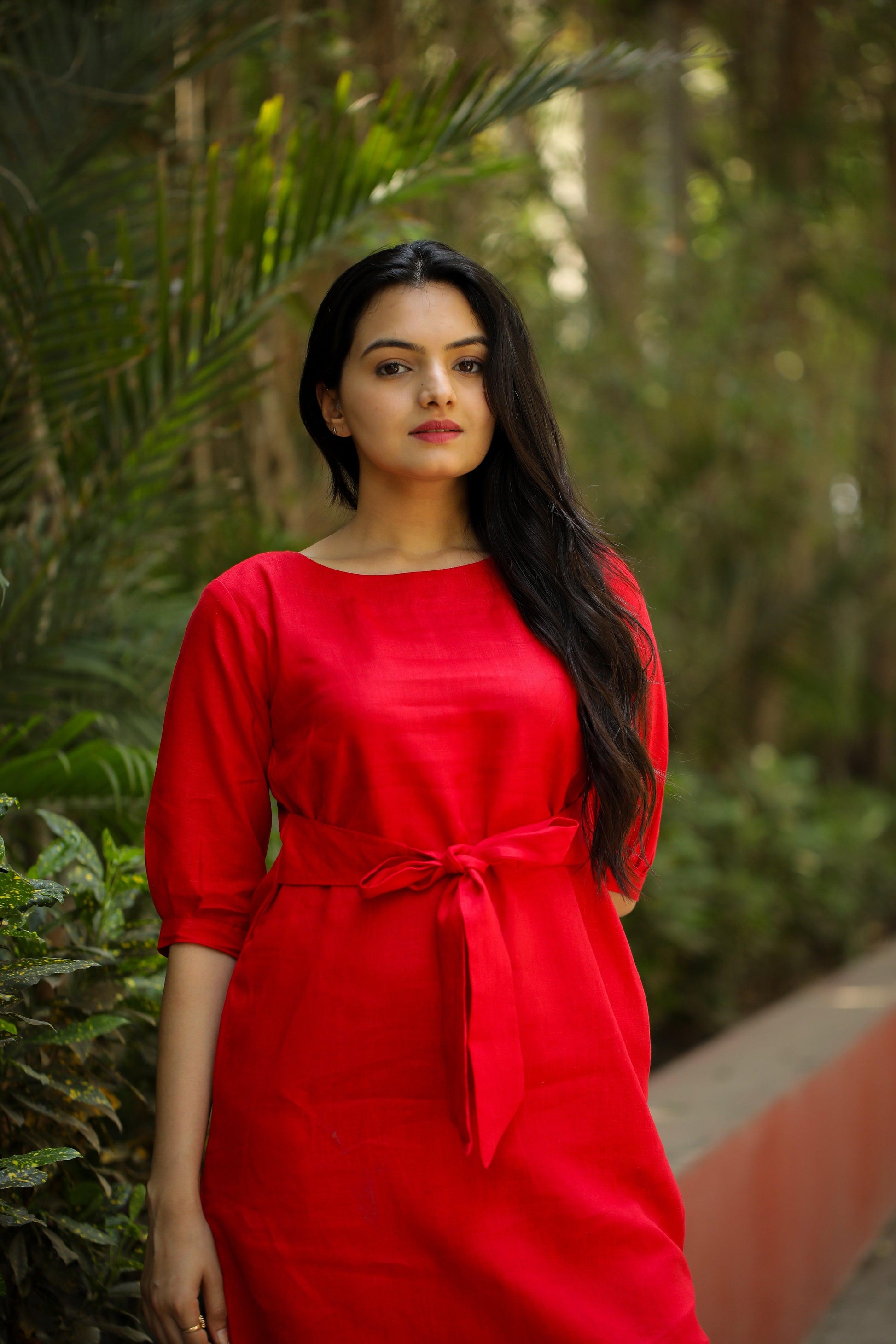 Radiant Red Tie-Waist Dress - Kaapad