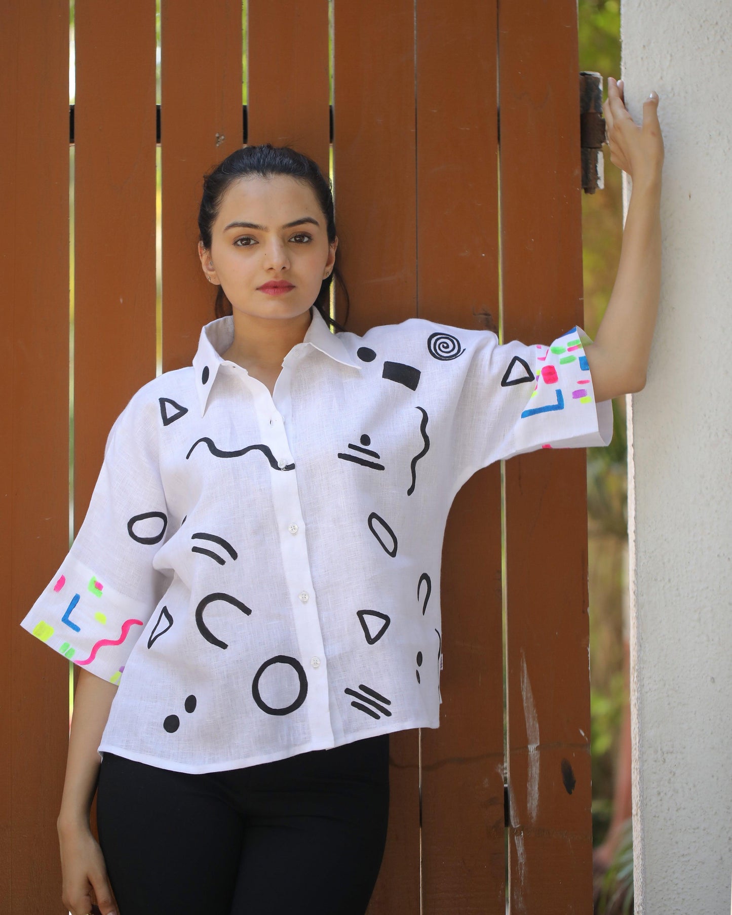 White hand painted shirt. - Kaapad