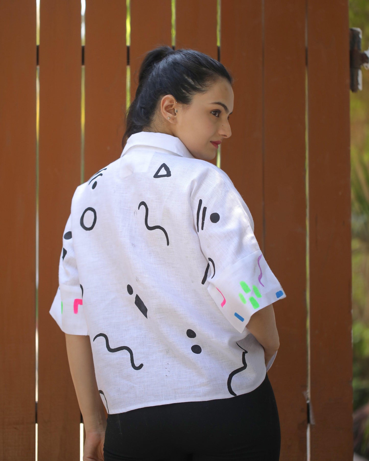White hand painted shirt. - Kaapad