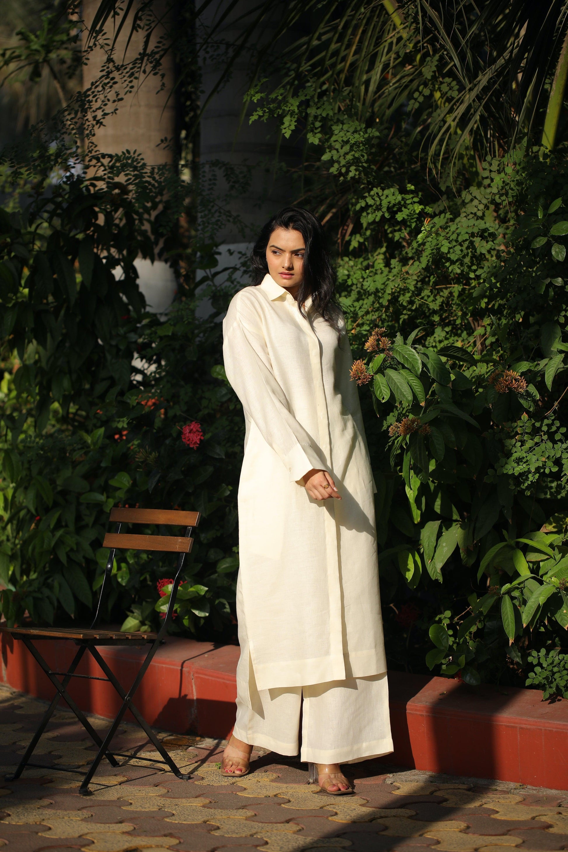 pure linen long shirt dress - Kaapad