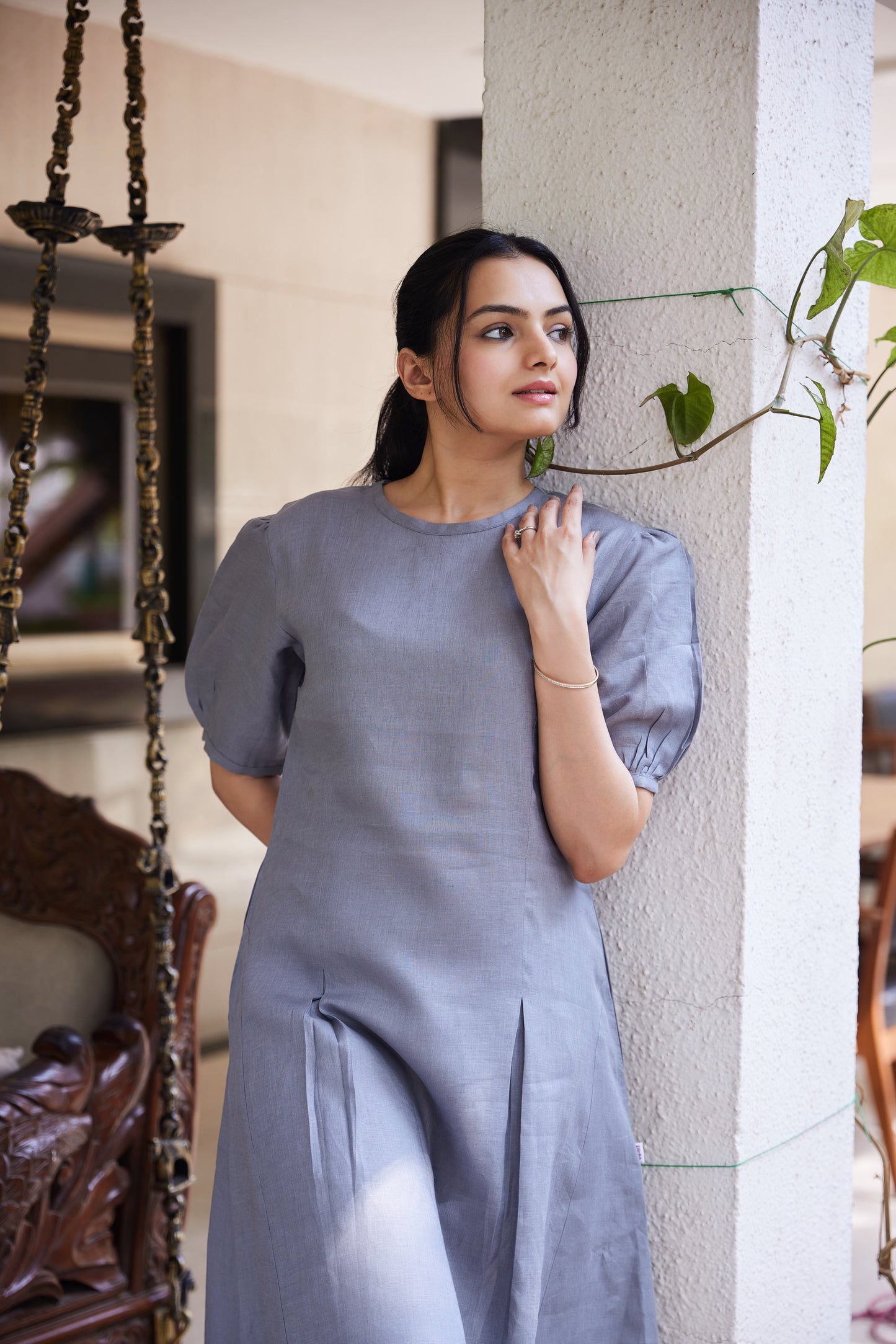 Pebble Grey Linen Dress