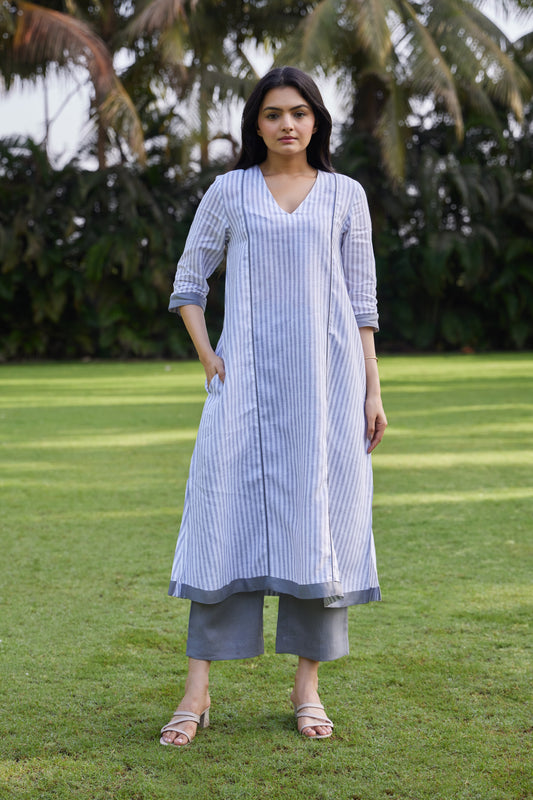 Misty Grey Stripe Linen Co-ord
