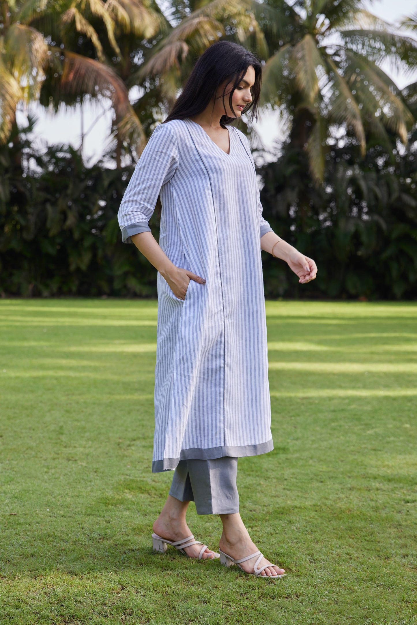Misty Grey Stripe Linen Co-ord