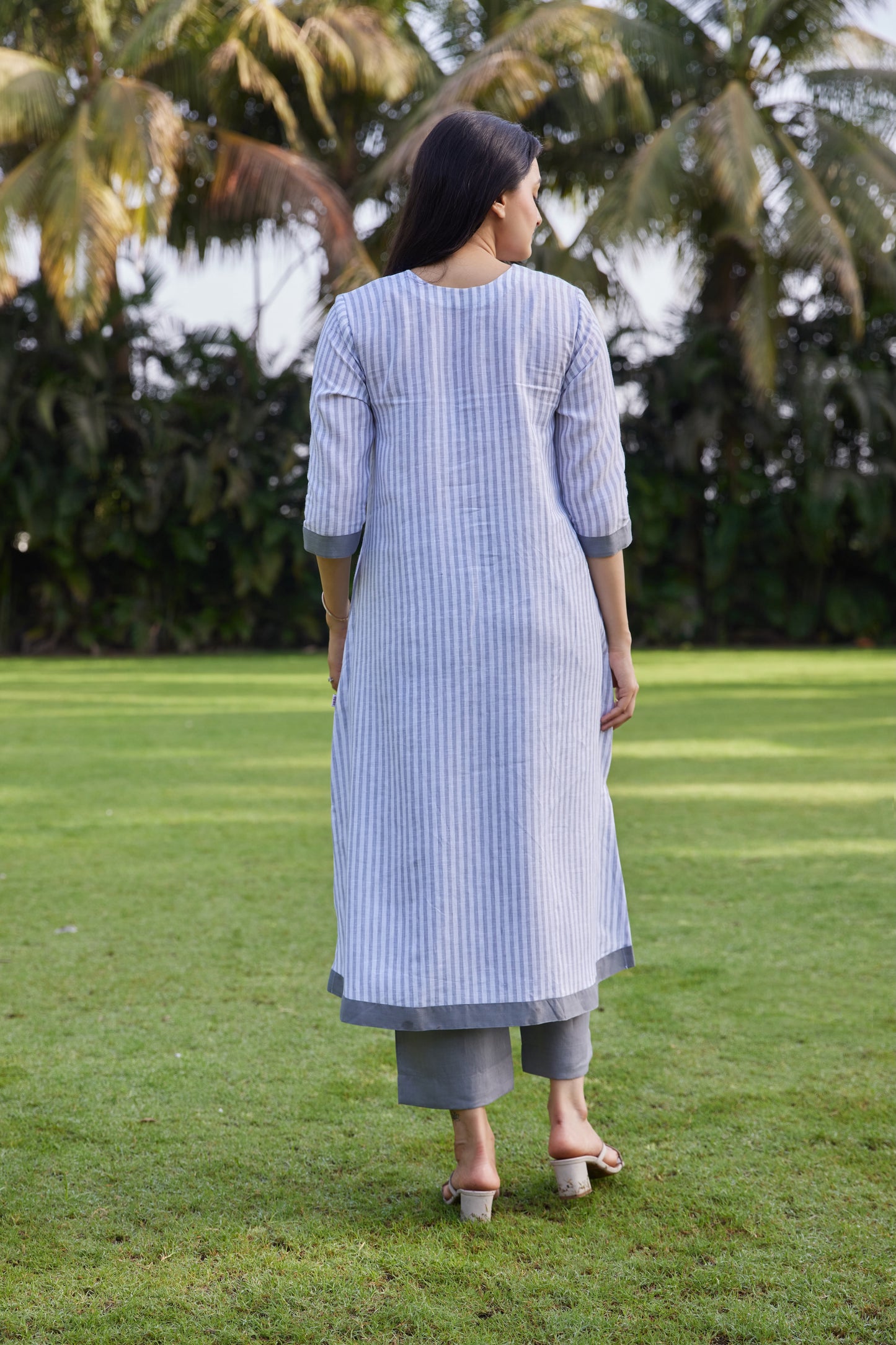 Misty Grey Stripe Linen Co-ord