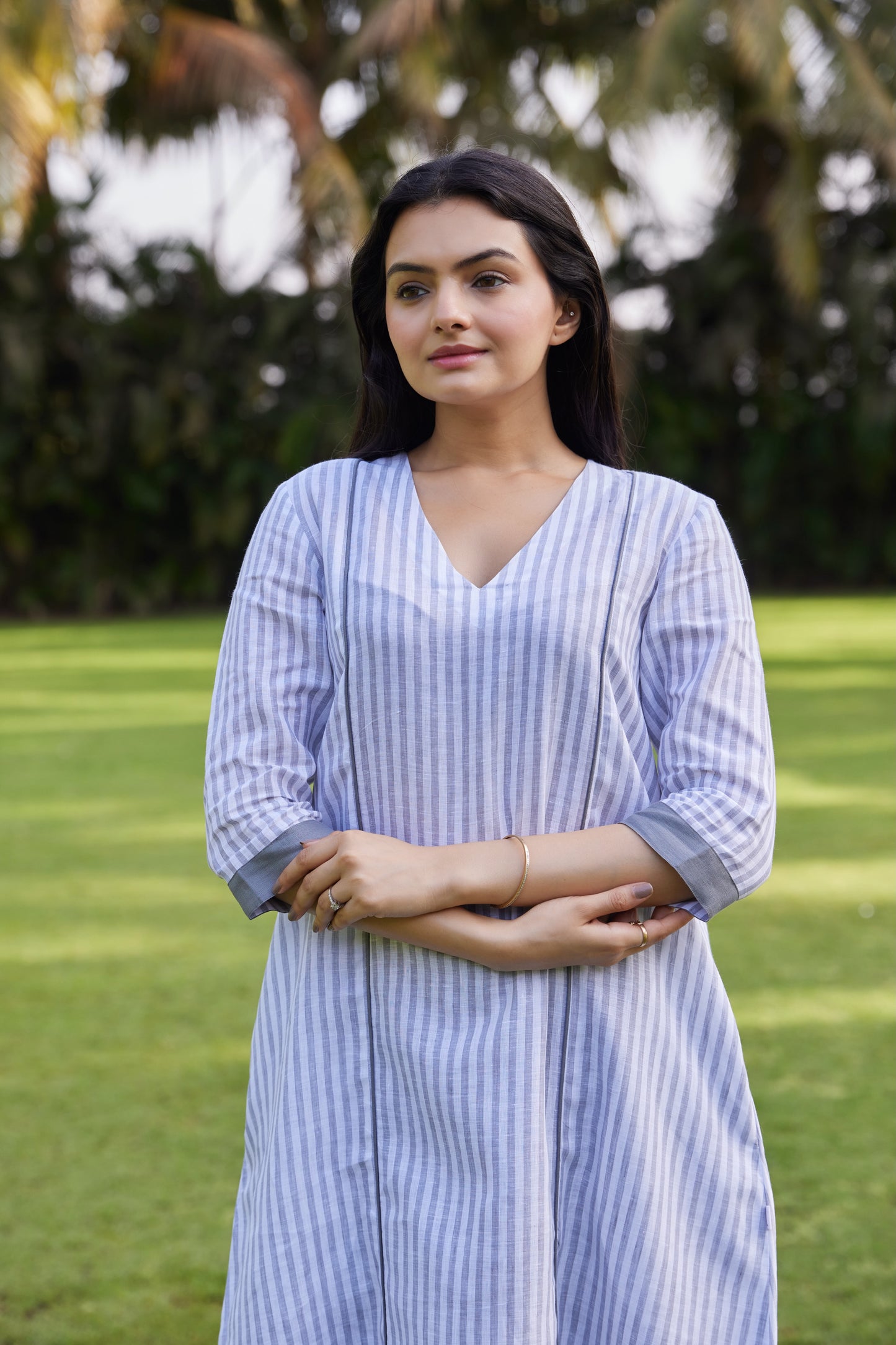Misty Grey Stripe Linen Co-ord