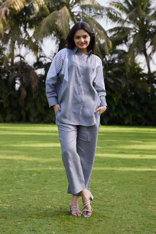 Shoulder Stripe Shirt- Cloud Grey