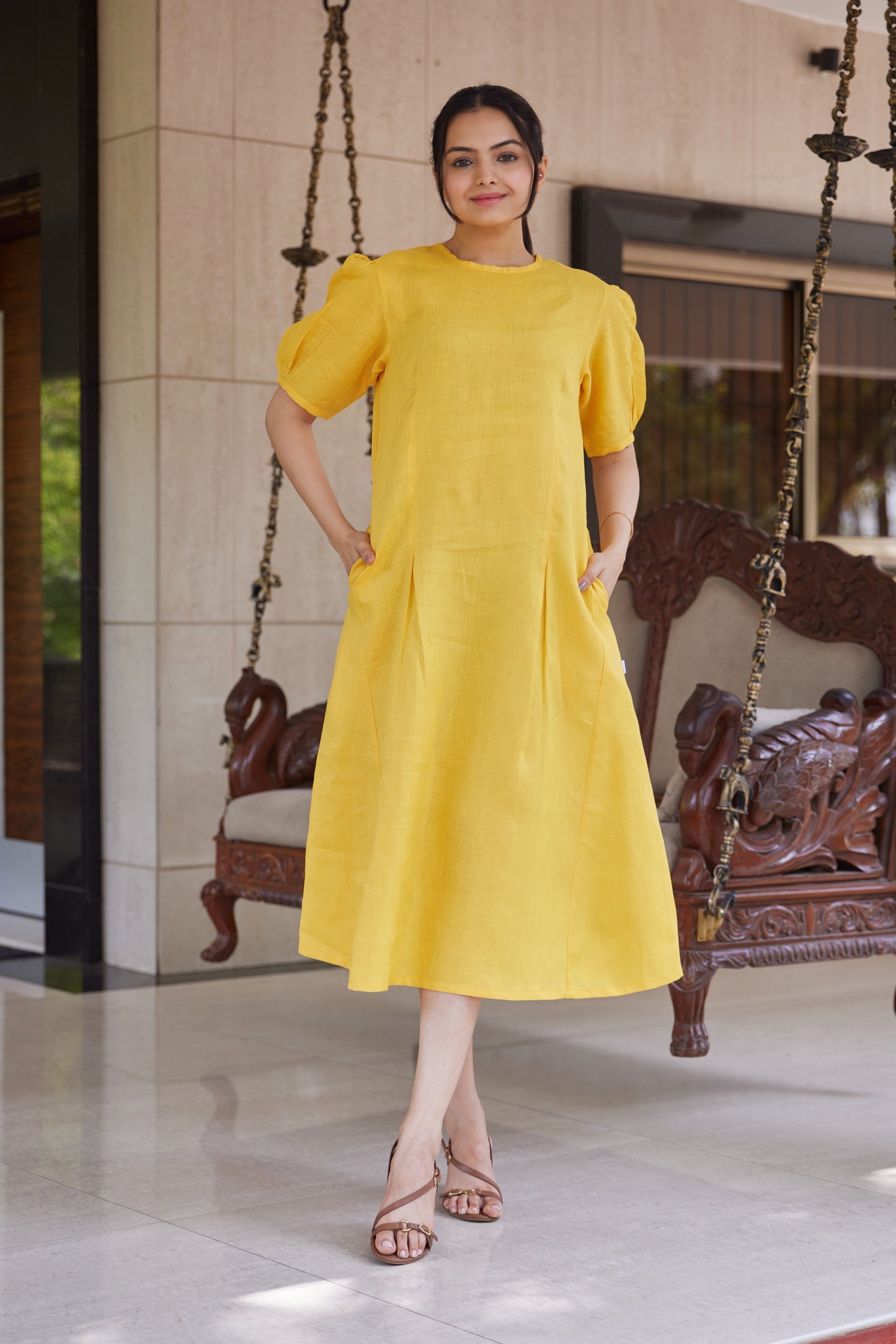 Sunbloom Linen Midi Dress