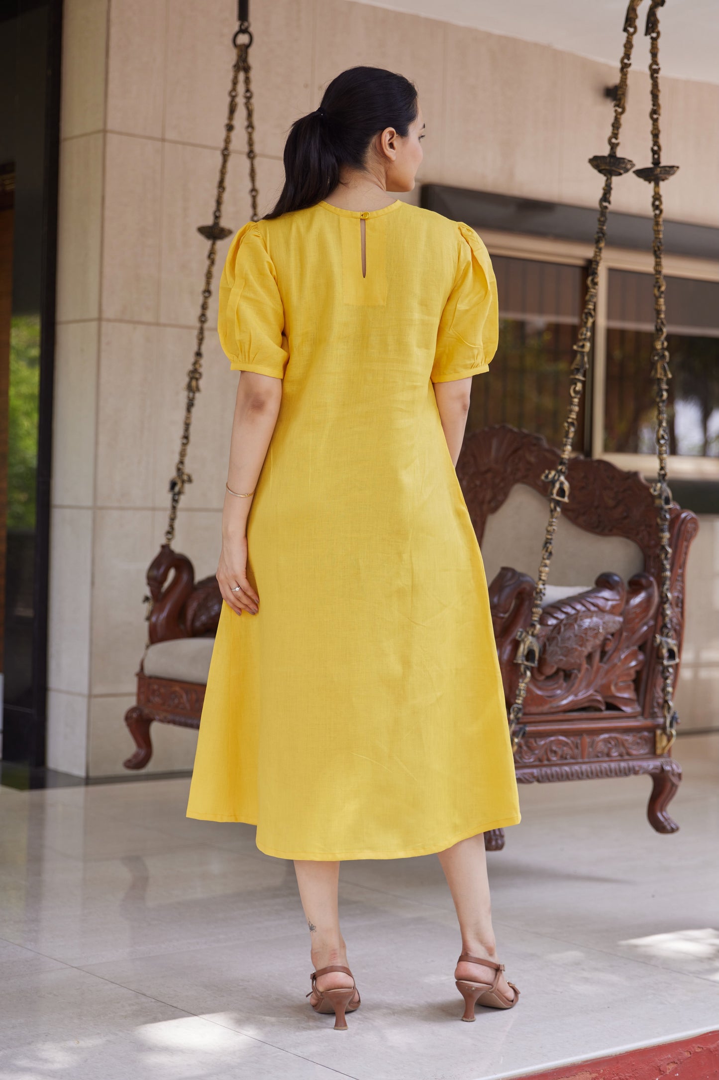 Sunbloom Linen Midi Dress