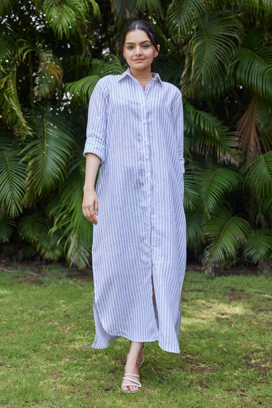 Moonstripe Linen Shirt Dress