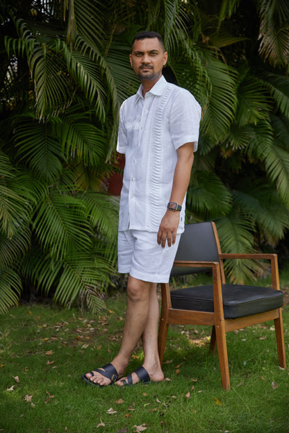 Men’s Pure Linen Pintuck Button-Down Shirt – White