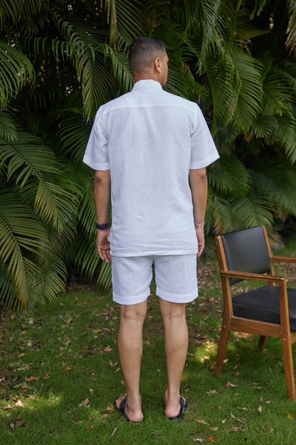 Men’s Pure Linen Pintuck Button-Down Shirt – White