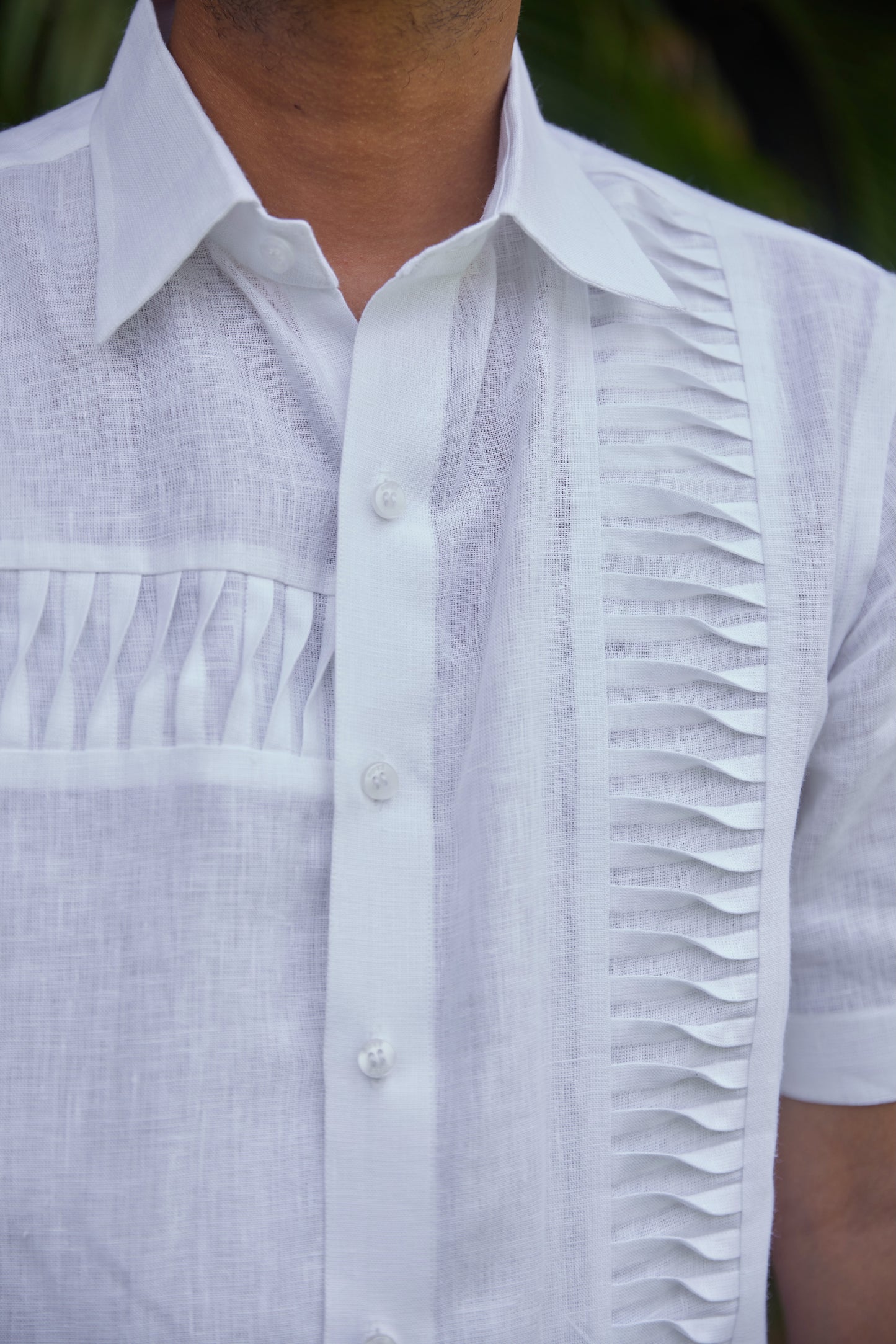 Men’s Pure Linen Pintuck Button-Down Shirt – White