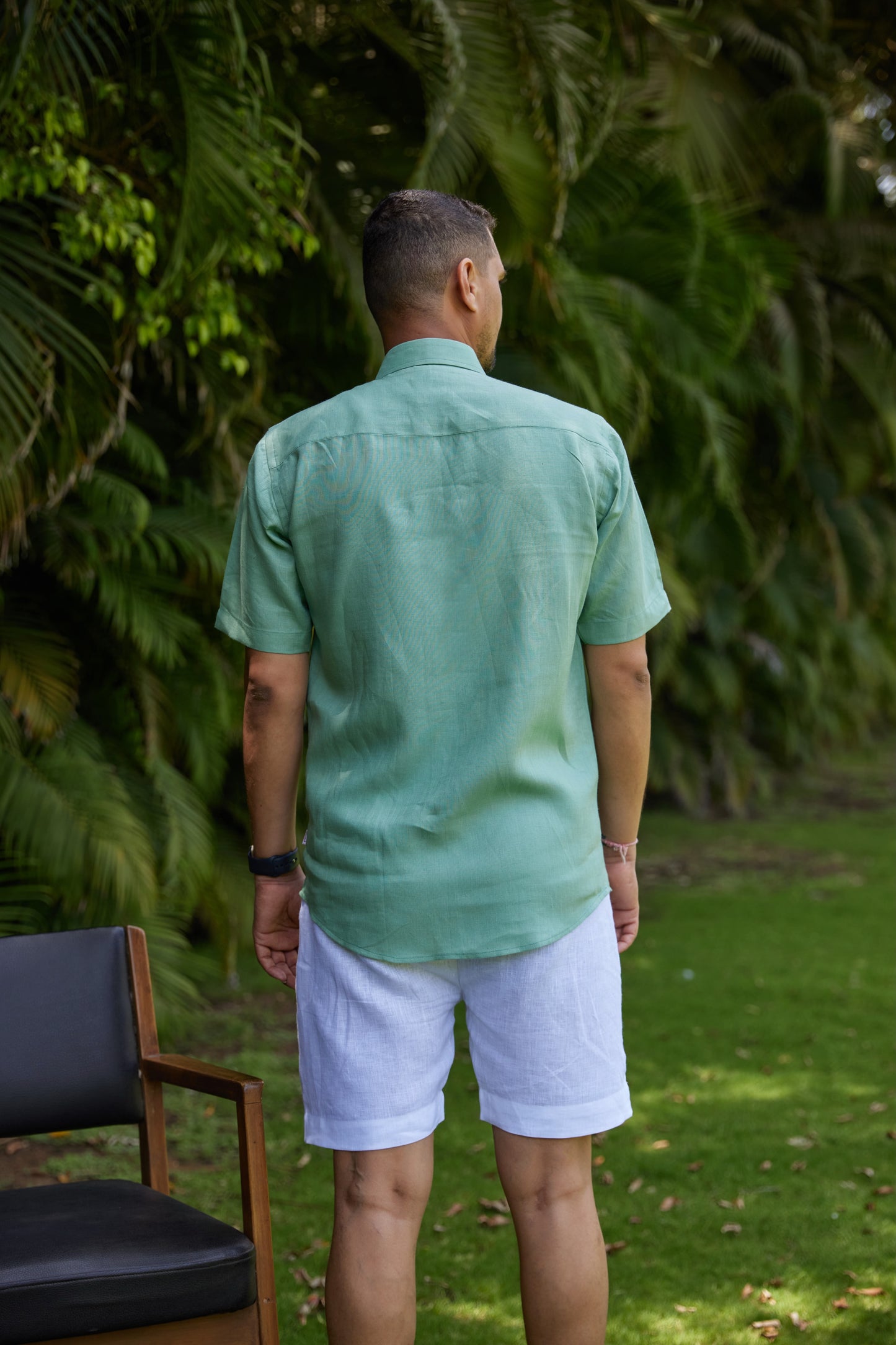 Men’s Pure Linen Pintuck Button-Down Shirt – Green