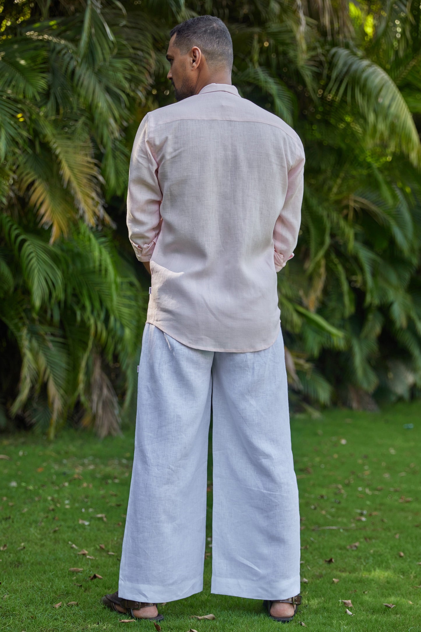 Men’s Camp Collar Pure Linen Shirt – Soft Blush pink