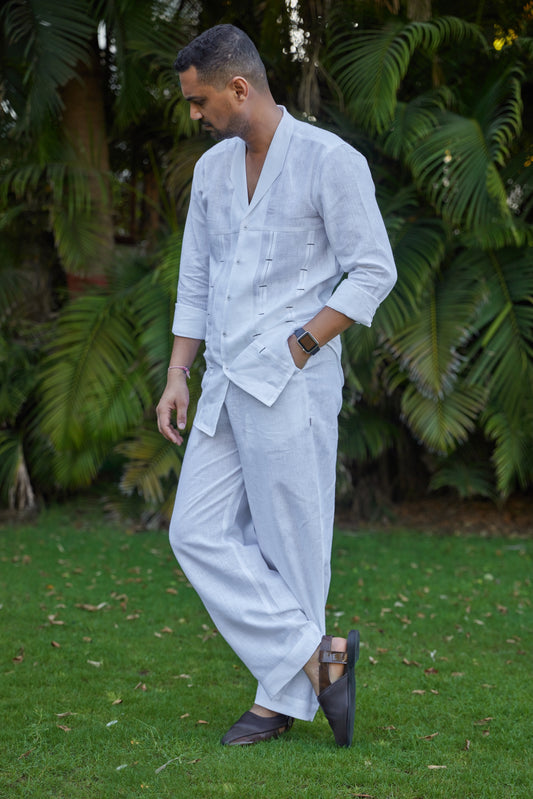 Men’s Flared Linen Pants – Natural White